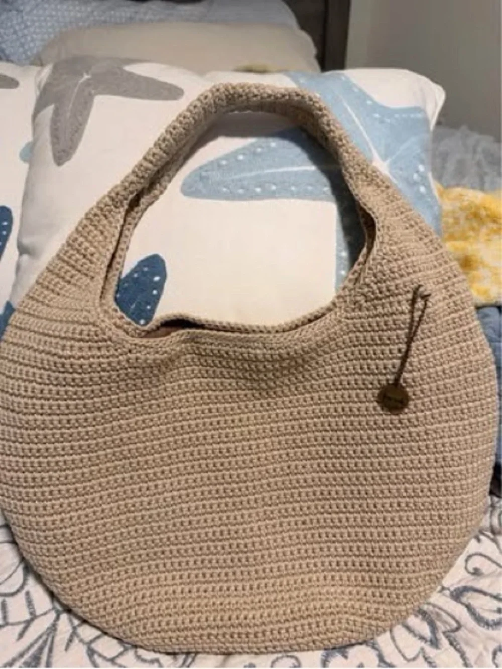 Beige Crochet Hobo Bag - Women